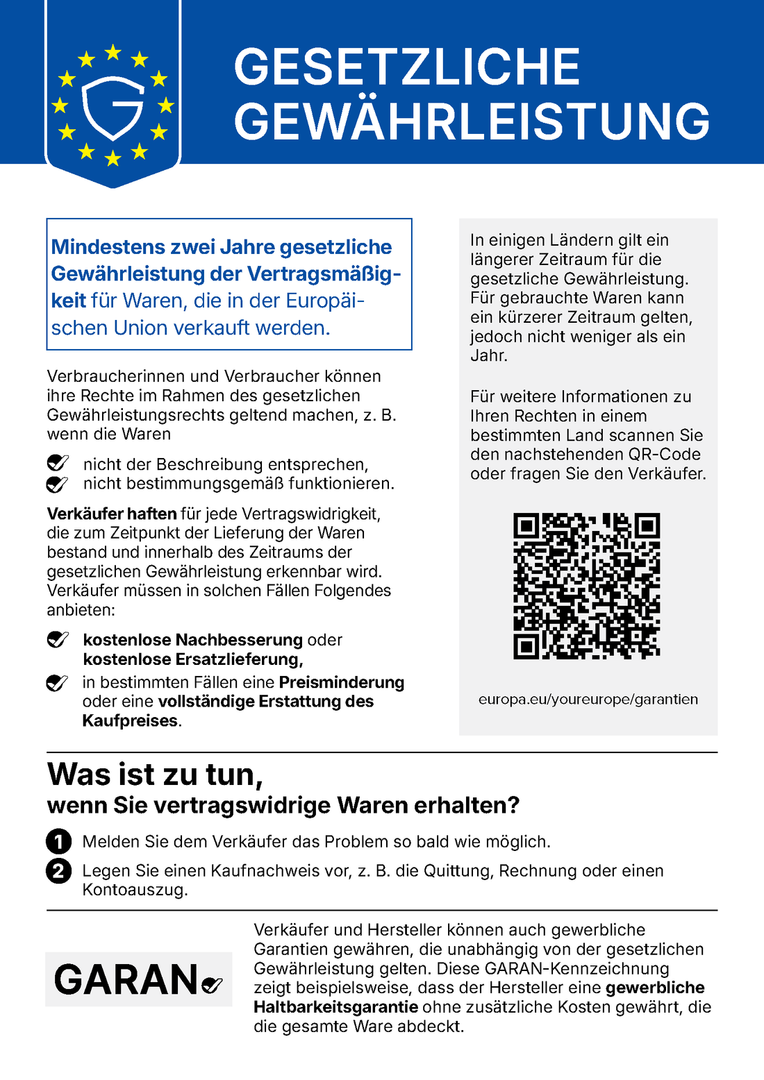 Harmonisierte Mitteilung der EU zur gesetzlichen Gewährleistung