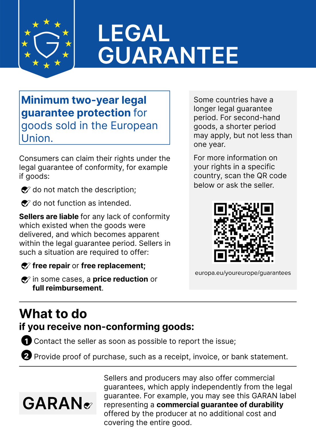 EU harmonised notice on the legal guarantee of conformity