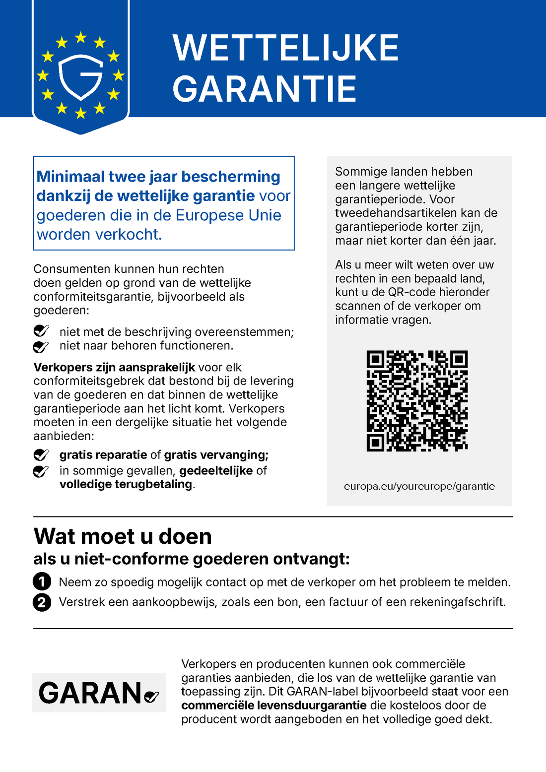 Geharmoniseerde EU-kennisgeving over de wettelijke conformiteitsgarantie