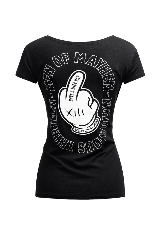 Women T-Shirt Middle Finger S/W - MEN OF MAYHEM - ALAIKO - EXCHANGES - MM - W - 2020 - MF - SW - black - Schwarz